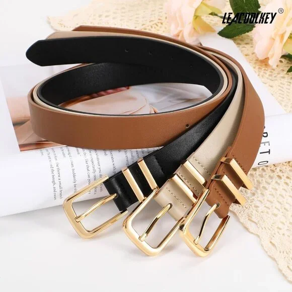 Women's Faux Leather Belts 3 Pack with Gold Buckles for Jeans Dresses Pants